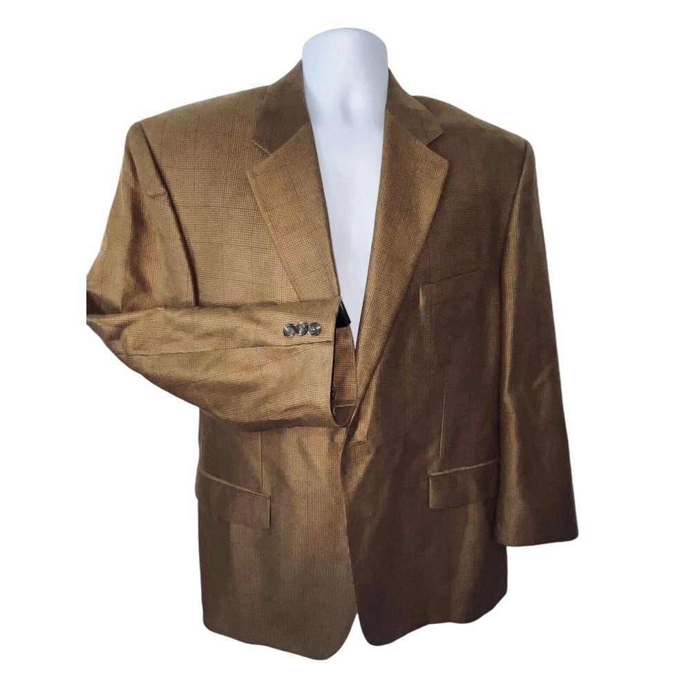Chaps Blazer Mens 44R Window Pane 2 Button Casual Sport Coat Jacket 1 Vent Brown